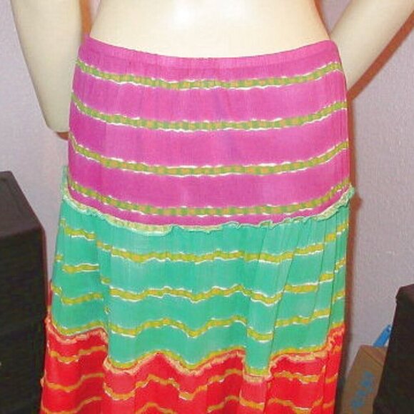 Lauren Ralph Lauren PATCHWORK Maxi Size M SKIRT Rainbow TIERED Flowy COTTON Boho - Picture 9 of 9